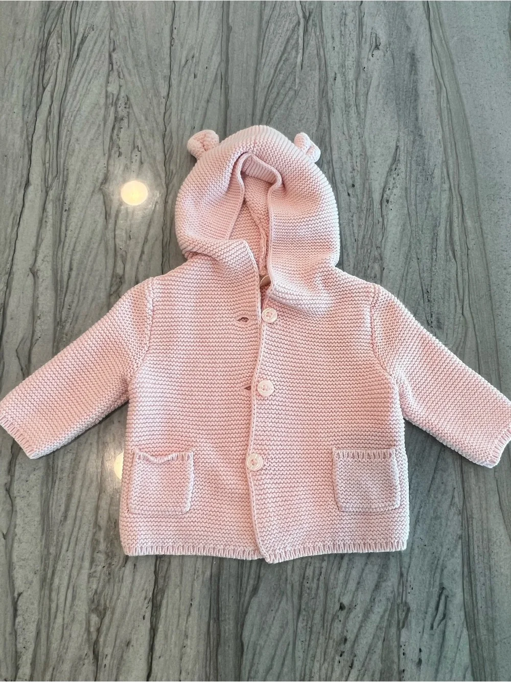 GAP Baby Knit Hooded Cardigan in Pale Pink